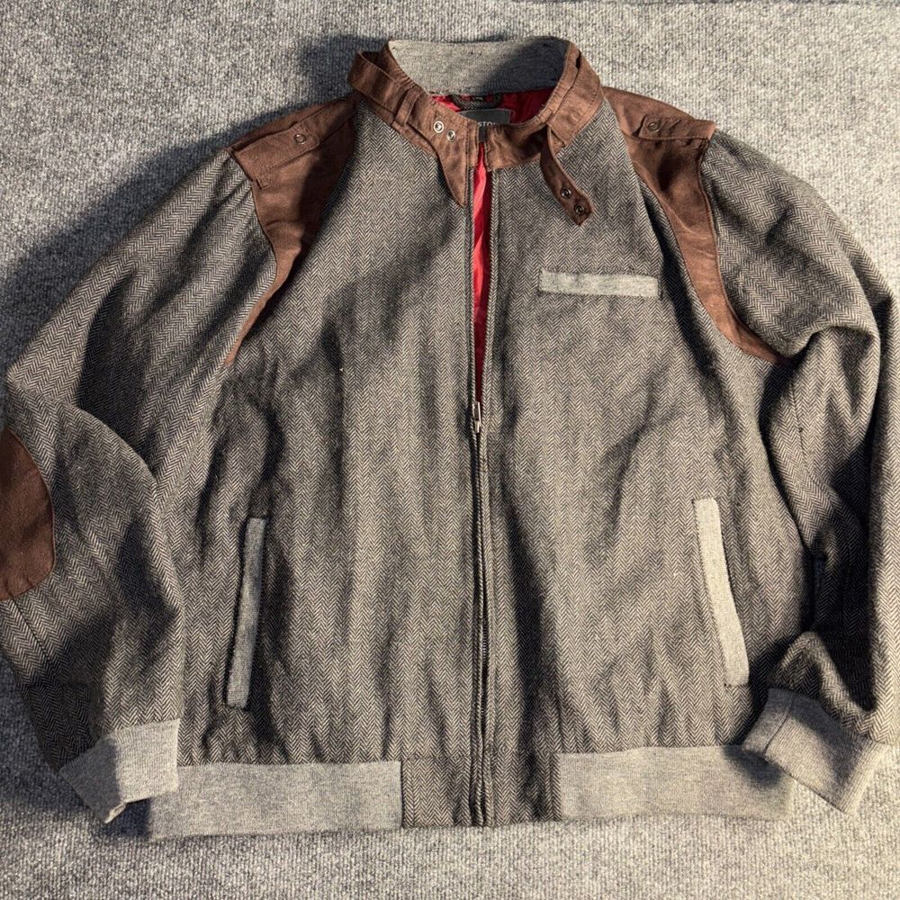 Slate & Stone Wool Blend Jacket Gray Herringbone‎ W/Brown Accents Mens XXL